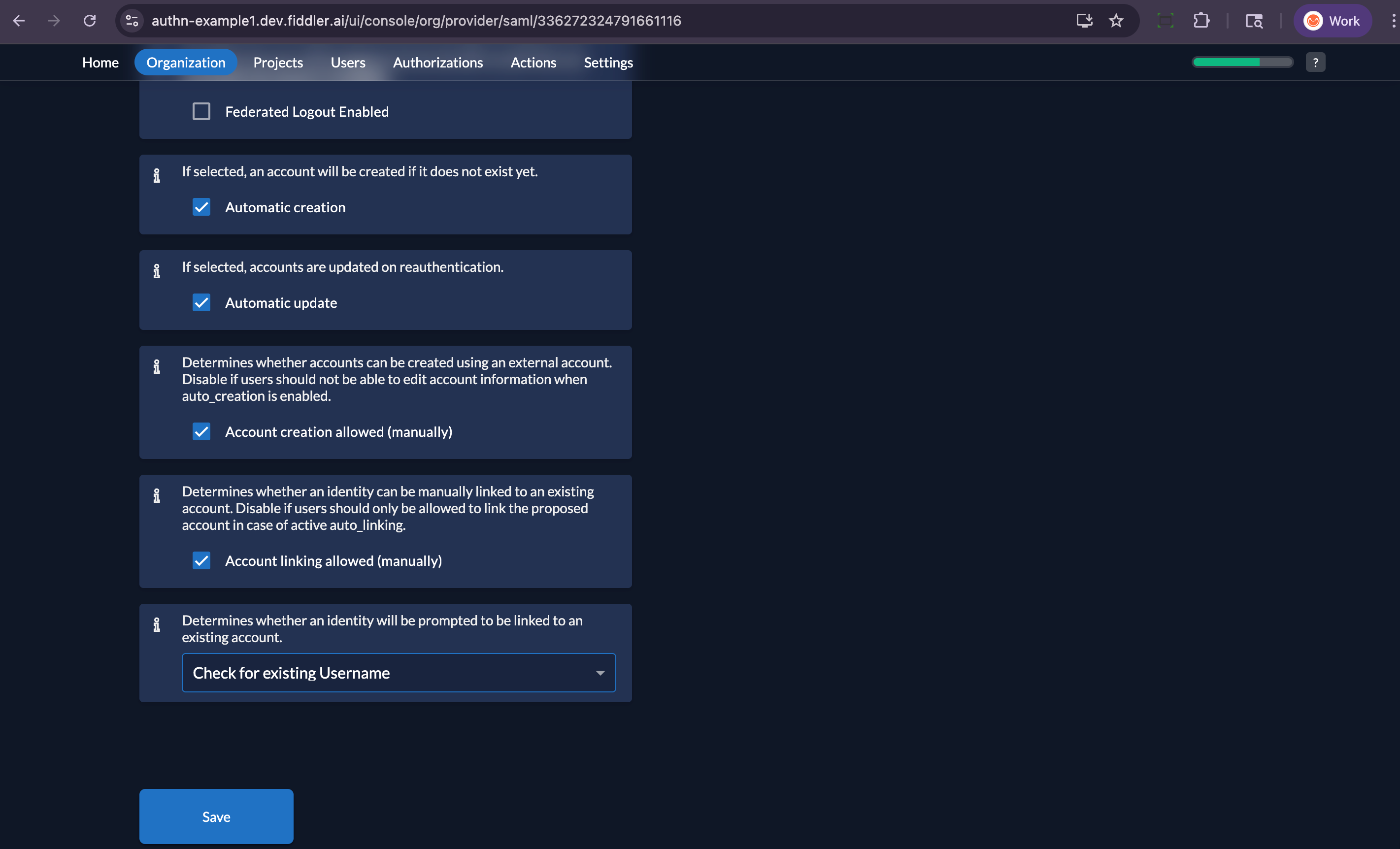 Fiddler AuthN console additional required settings