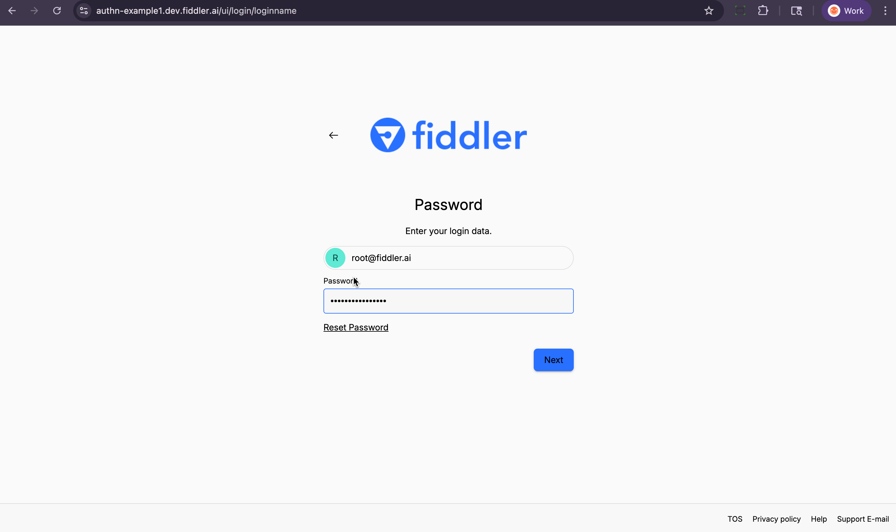 Fiddler AuthN console sign in page