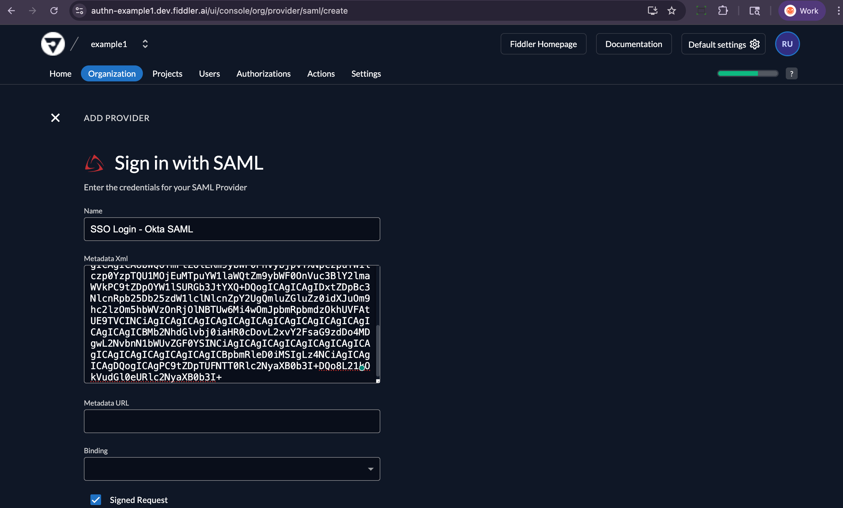Fiddler AuthN console new SAML configuration