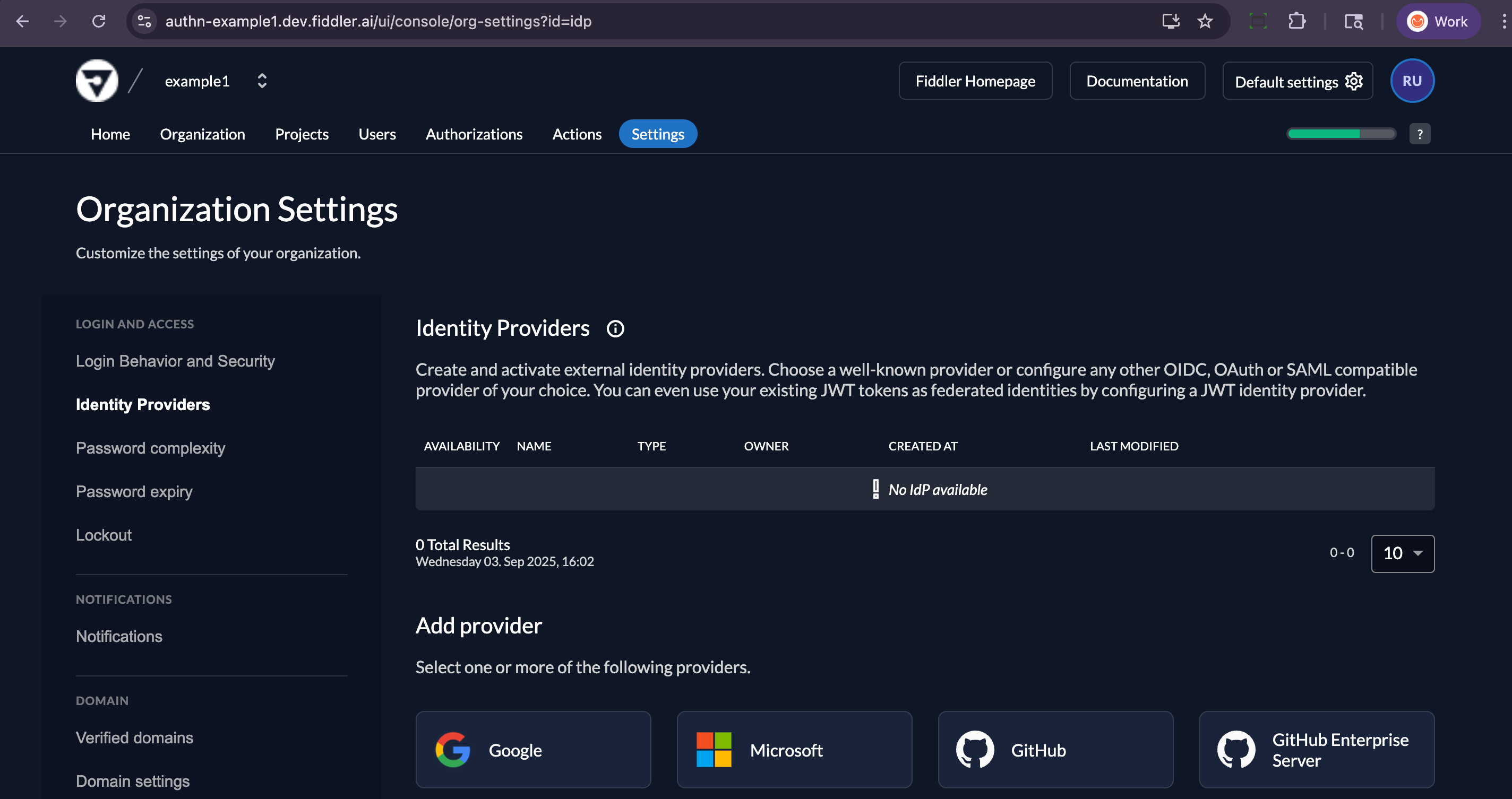 Fiddler AuthN console add provider page