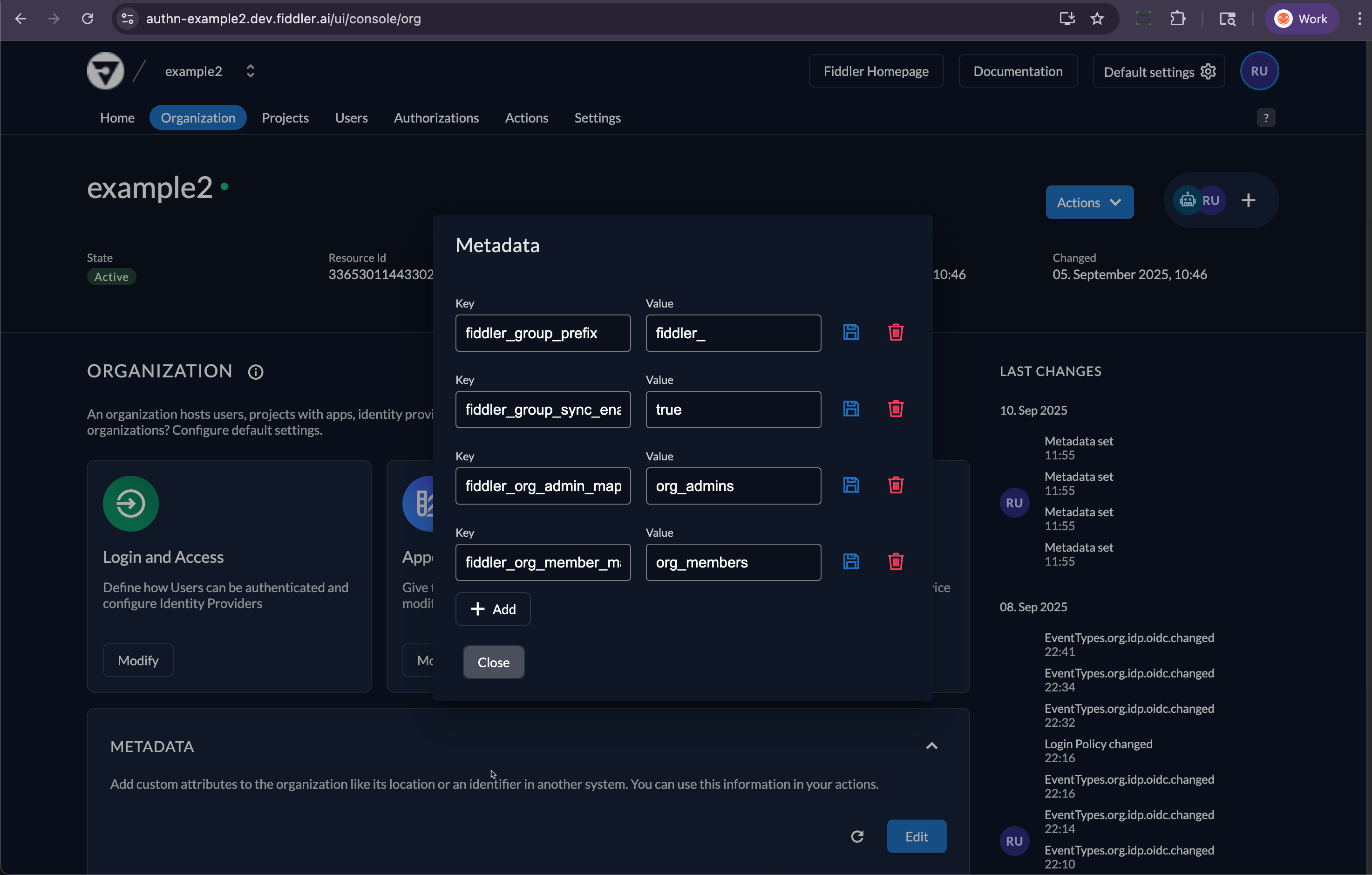 Fiddler AuthN admin console add org mapper keys