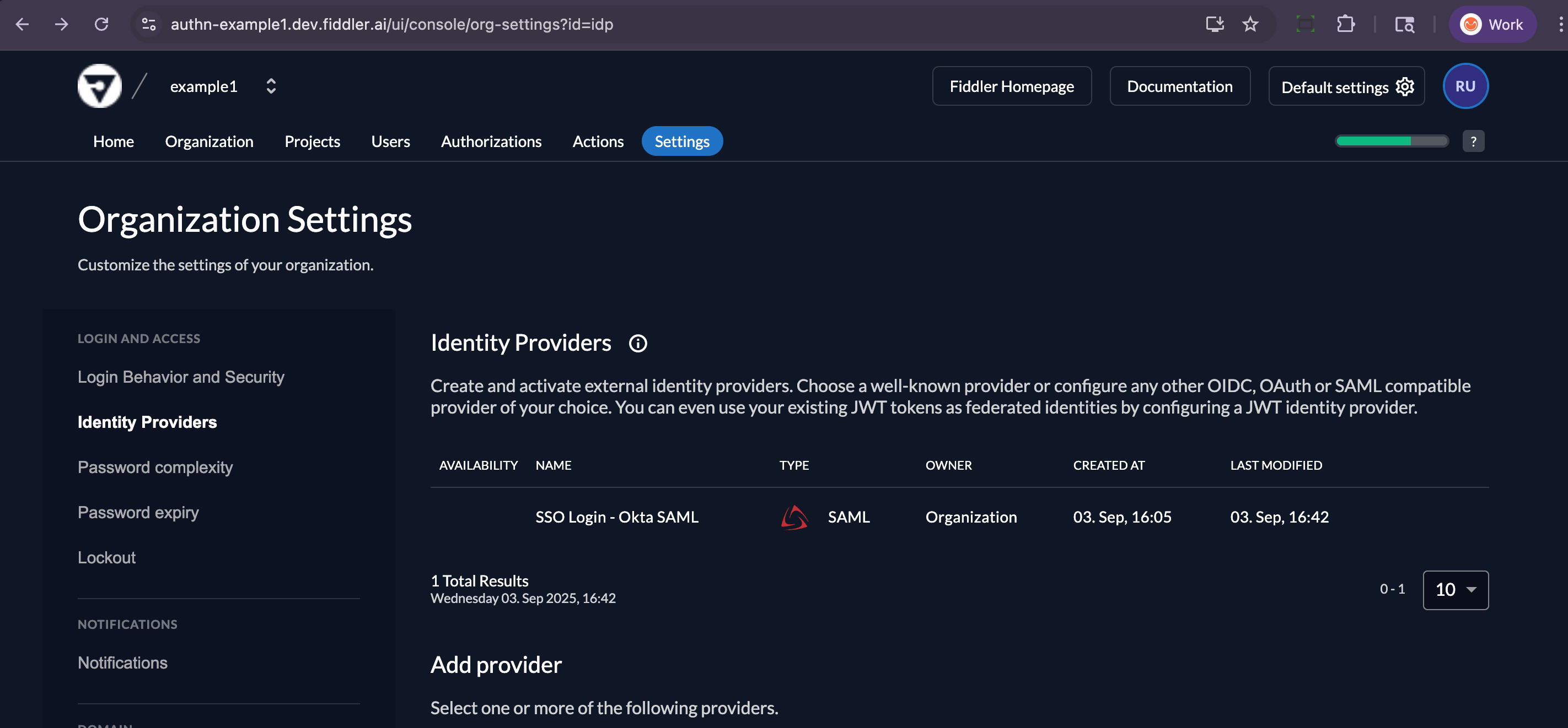 Fiddler AuthN console saving new SAML IdP