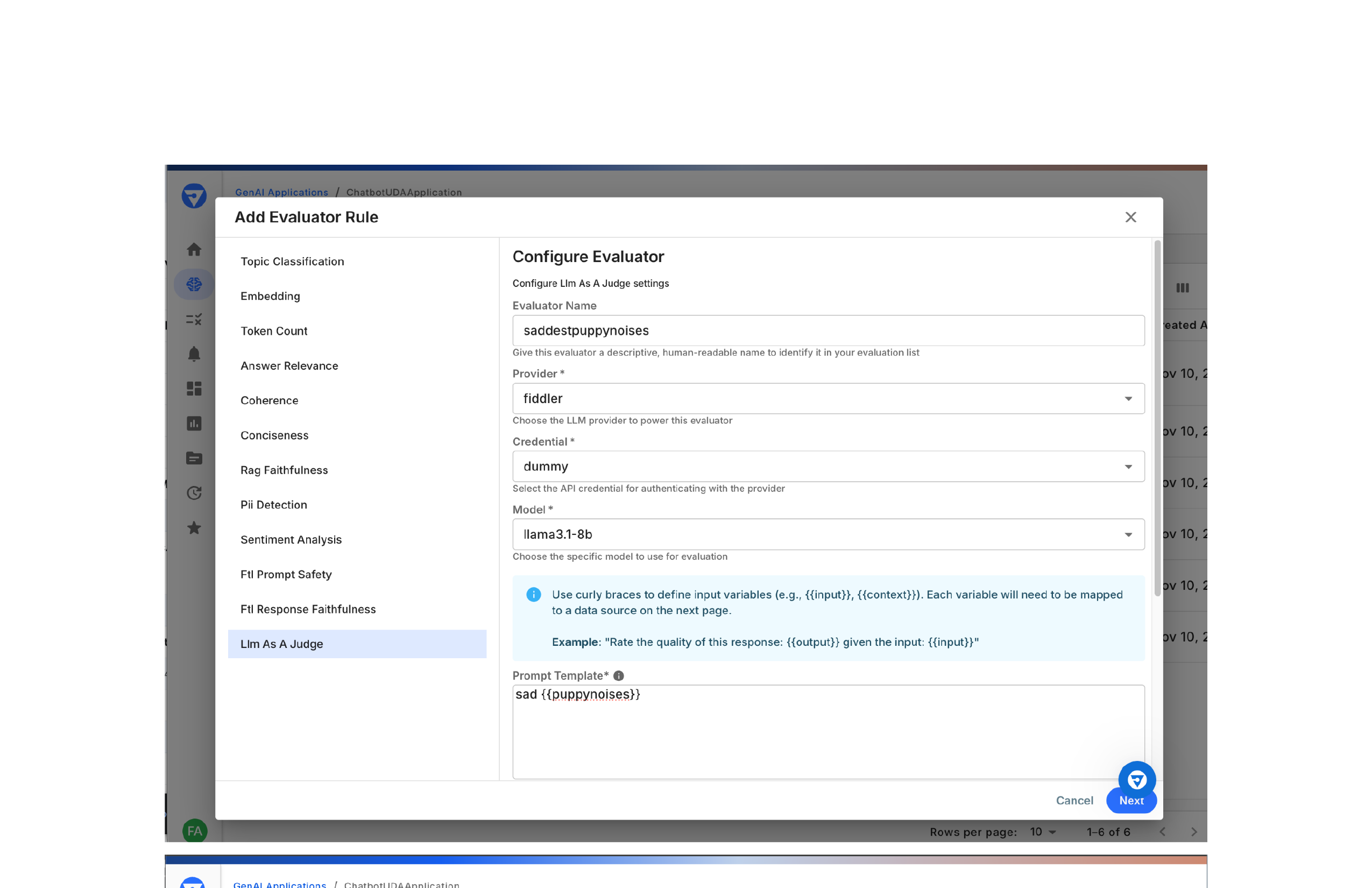Configure custom Llm As A Judge evaluator